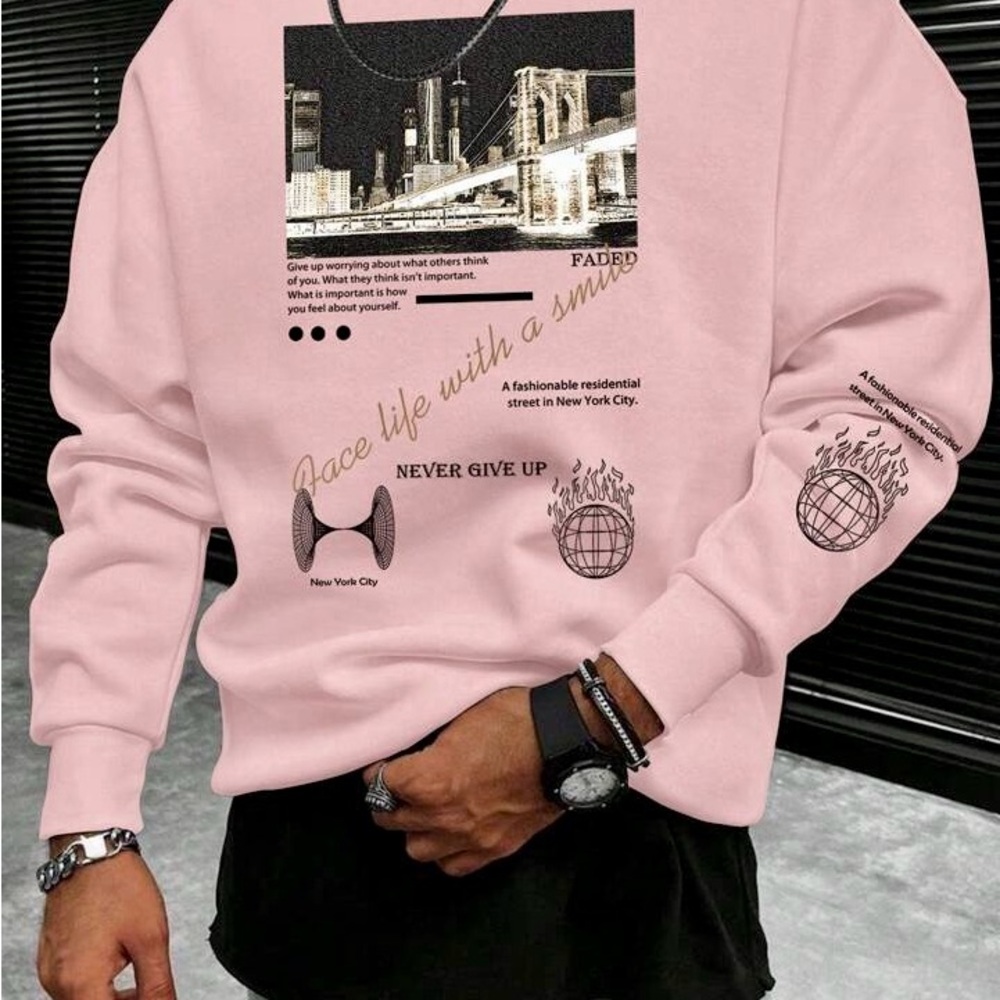 Stylish Pink Graphic Crewneck Sweater